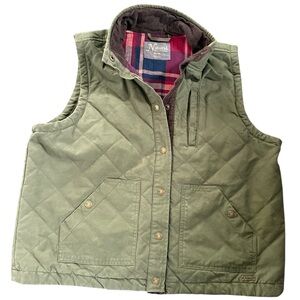 Natural Reflections Quilted Canvas green Vest, plaid flannel interior, sz XL
